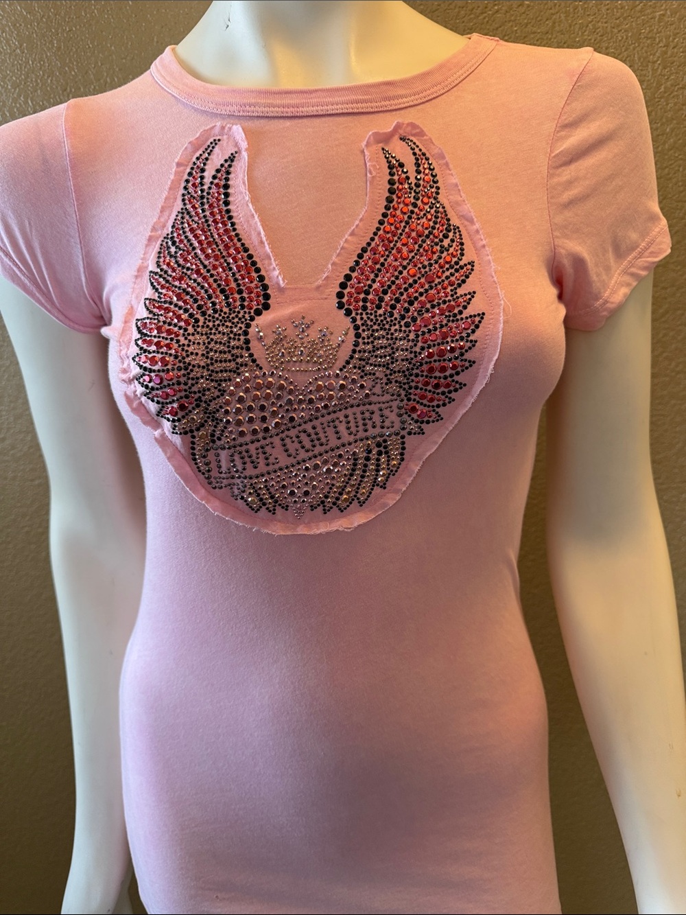 Pink Embellished Wing Graphic Women's Tee